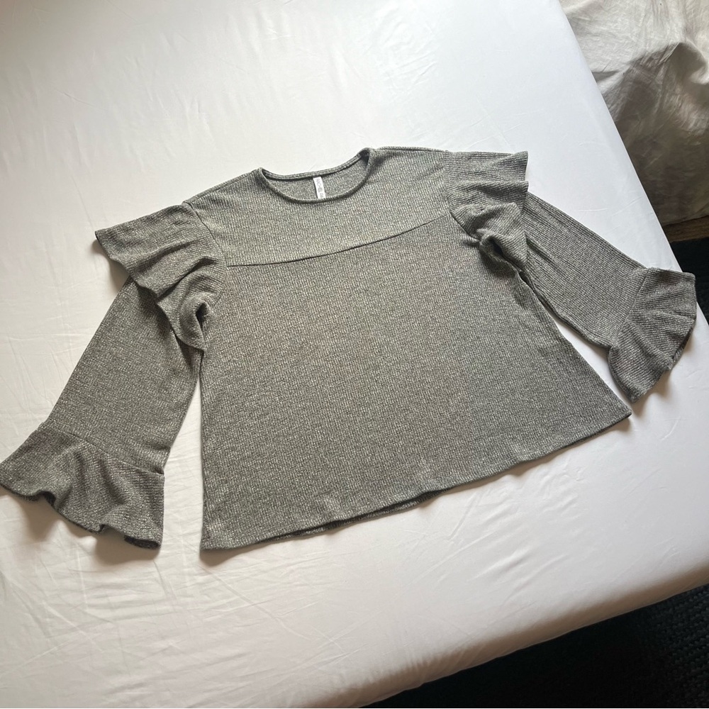 RACHEL PALLY grey gold glitter modal lurex blend‎ ruffle sweater top